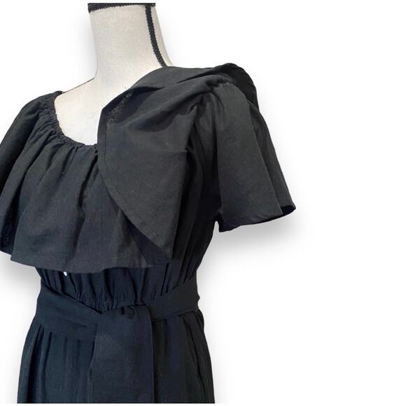 Faithfull The Brand Wide Leg Jumpsuit Sz US 4 Black Linen Ankle On Off Shoulder - Picture 6 of 15